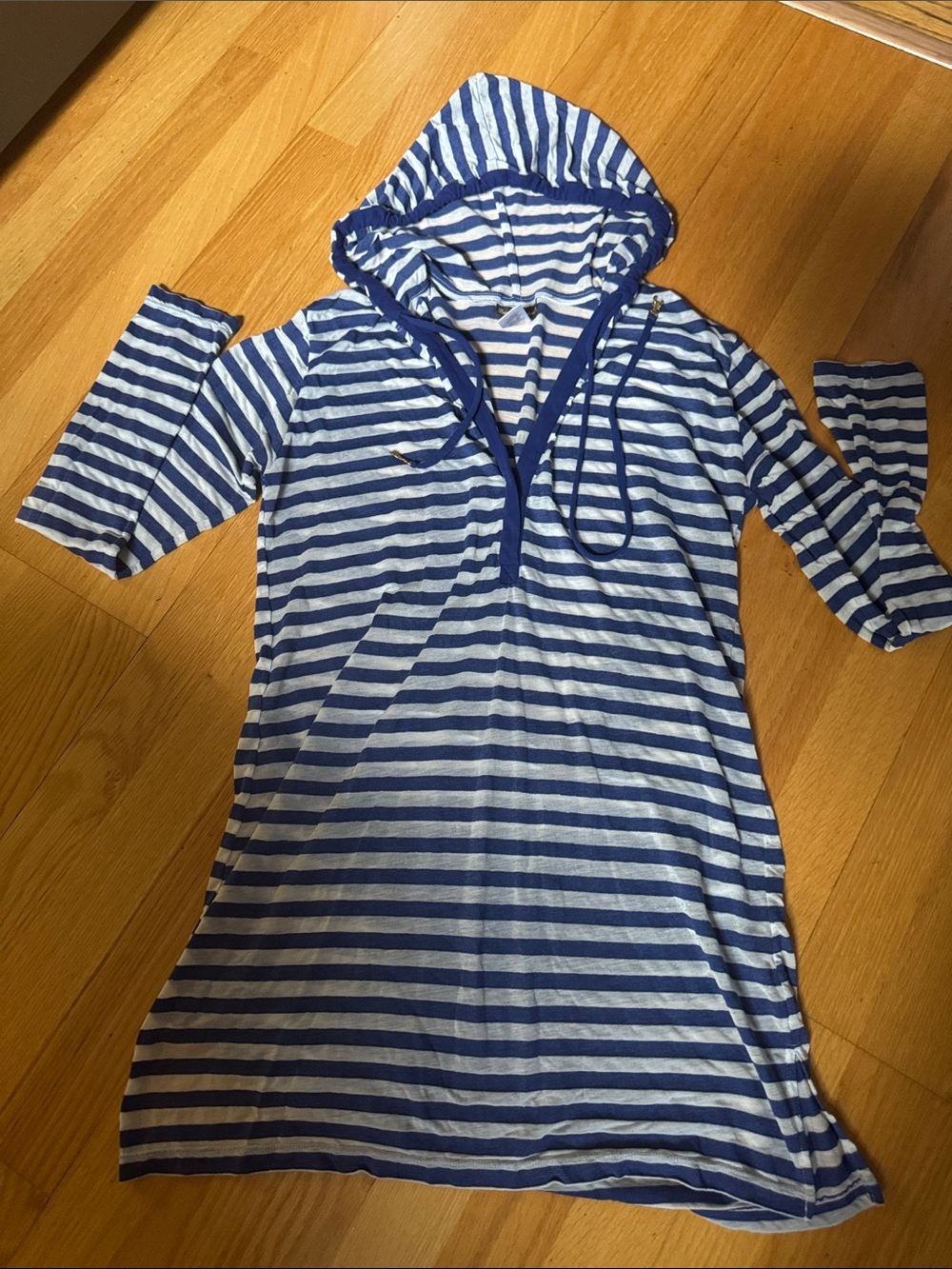 Tommy Bahama Blue and White Striped Hooded Swim Coverup